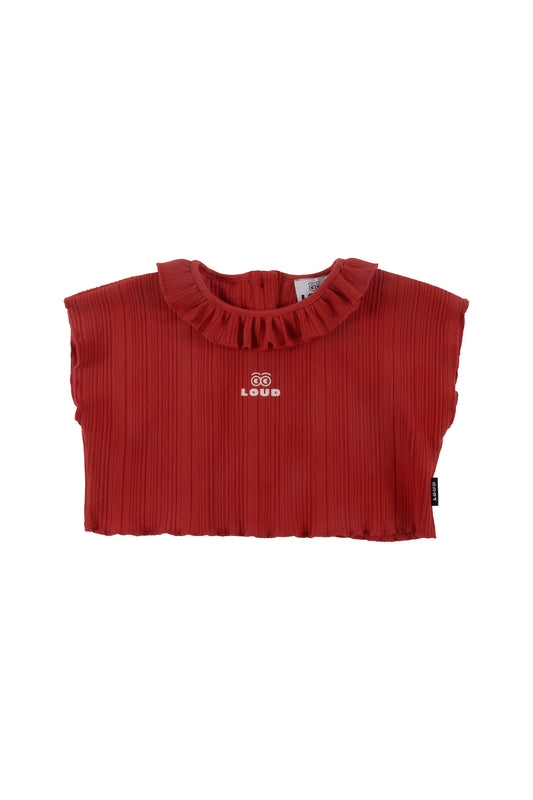 LOUD RED RIBBED RUFFLE COLLAR TSHIRT