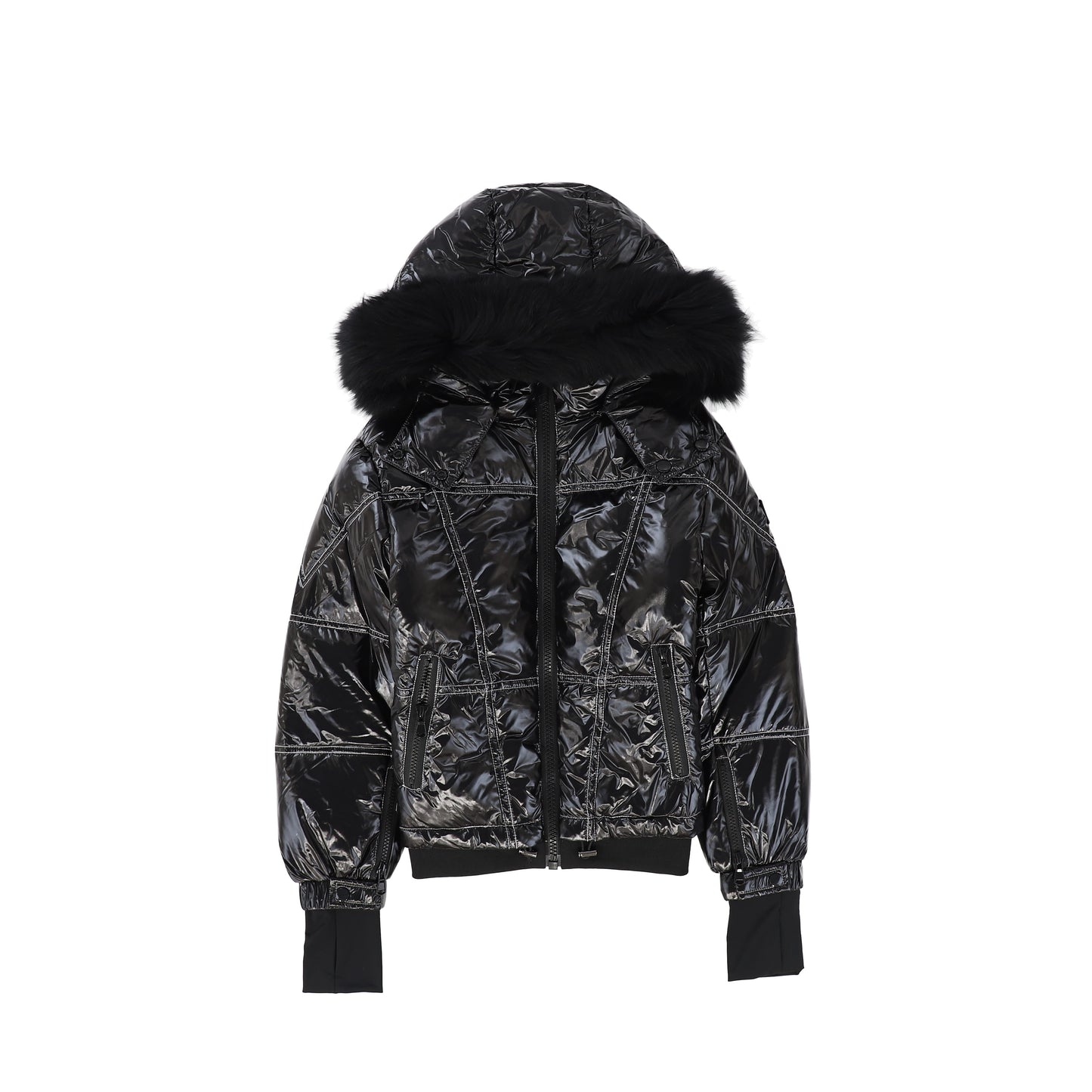 SCOTCH BONNET BLACK/WHITE STITCHED FUR TRIM COAT