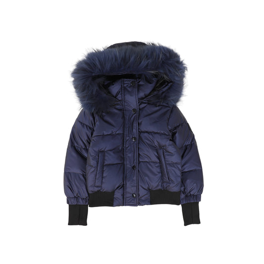 SCOTCH BONNET NAVY MONOCHROM FUR TRIM PUFFER COAT