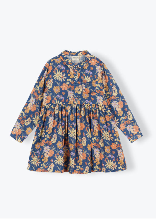 ARSENE & LES PIPELETTES BLUE/ORANGE FLORAL DRESS