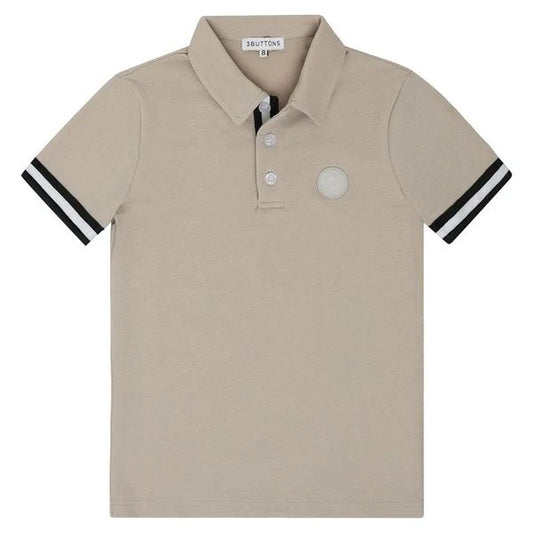 3 BUTTONS TAUPE STRIPE TRIM POLO