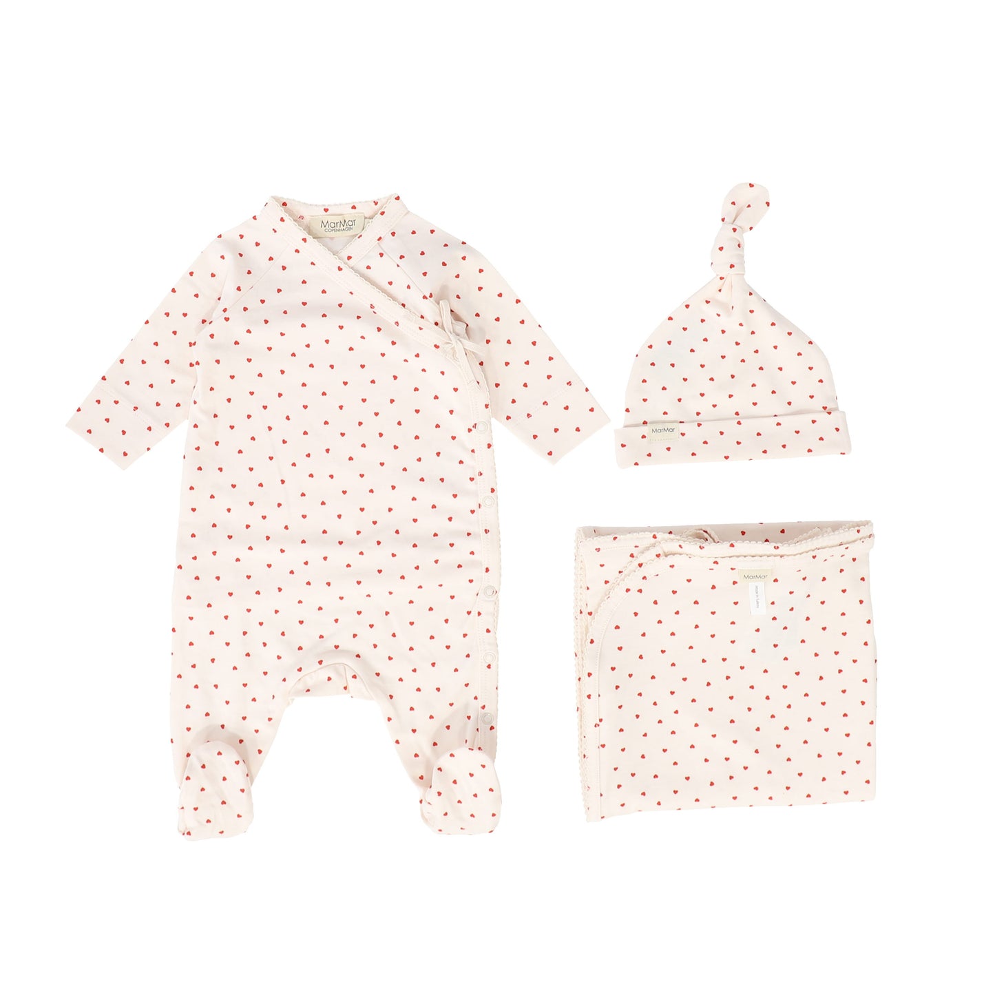 MARMAR COPENHAGEN RED HEART PRINT LAYETTE SET