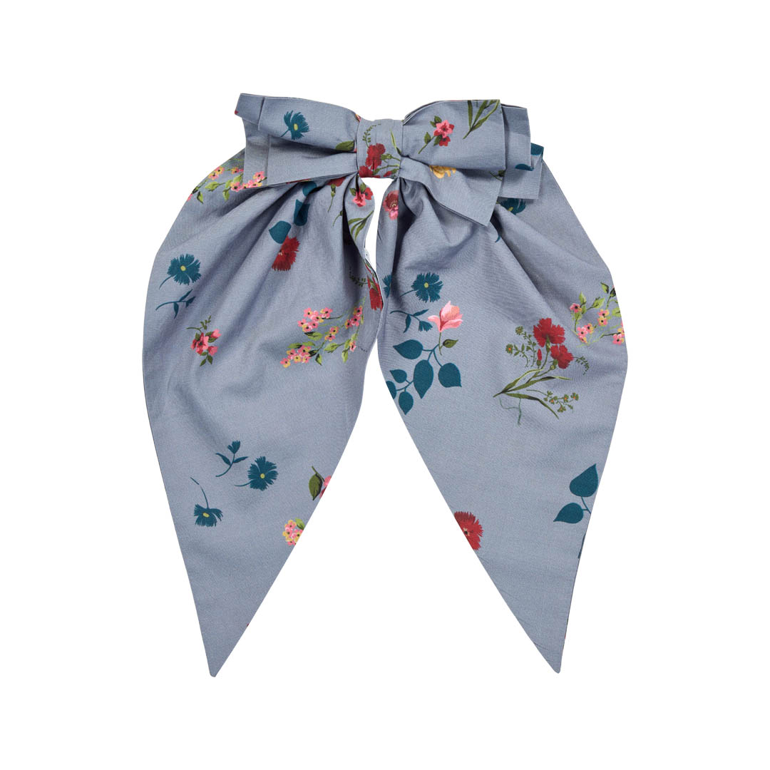 CHRISTINA ROHDE DUSTY BLUE FLORAL OVERSIZED BOW [FINAL SALE]