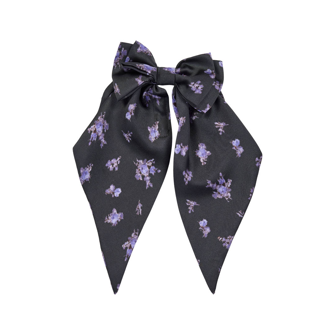 CHRISTINA ROHDE BLACK/PURPLE FLORAL OVERSIZED BOW [FINAL SALE]