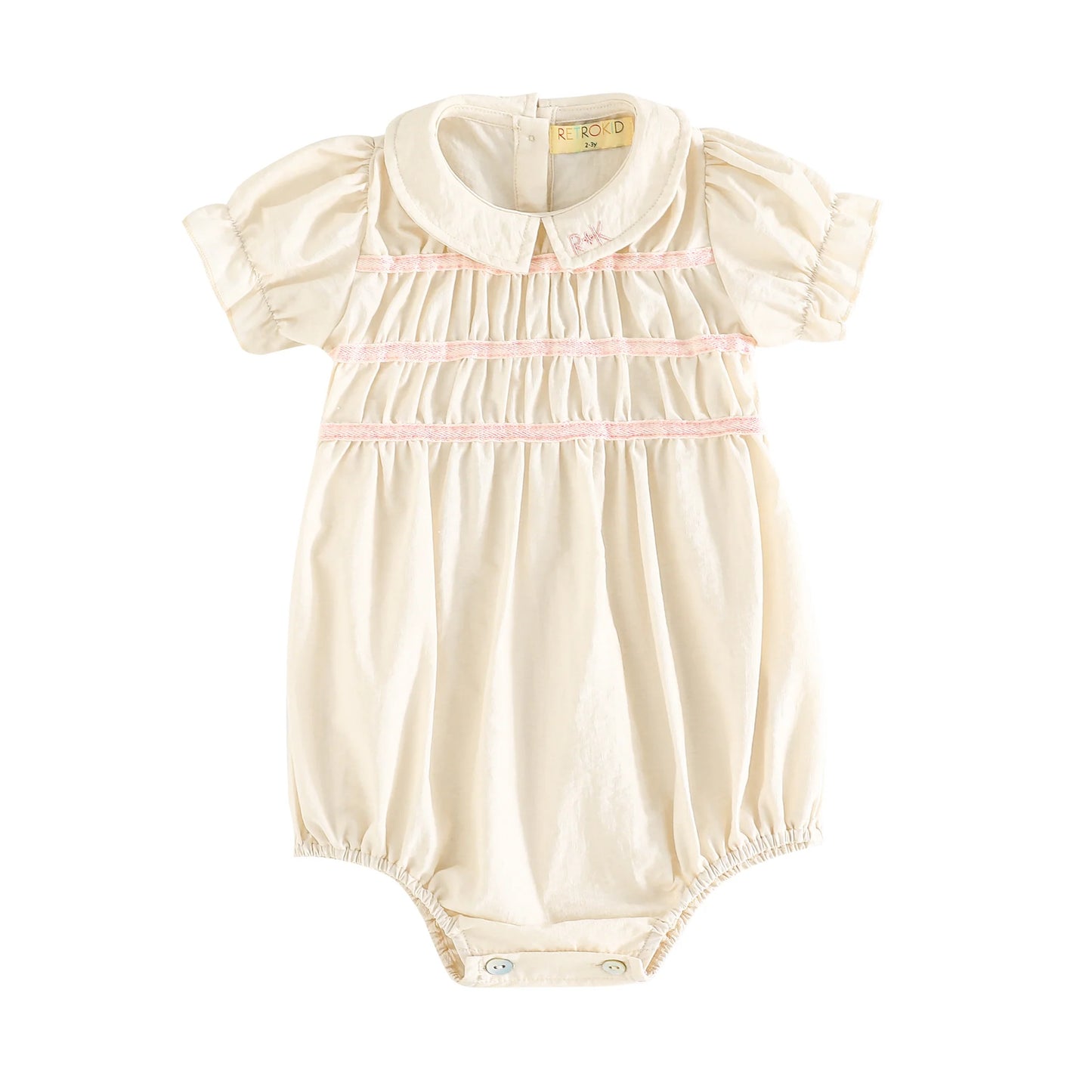 RETRO KID CREAM/PINK SMOCKED COLLAR ROMPER