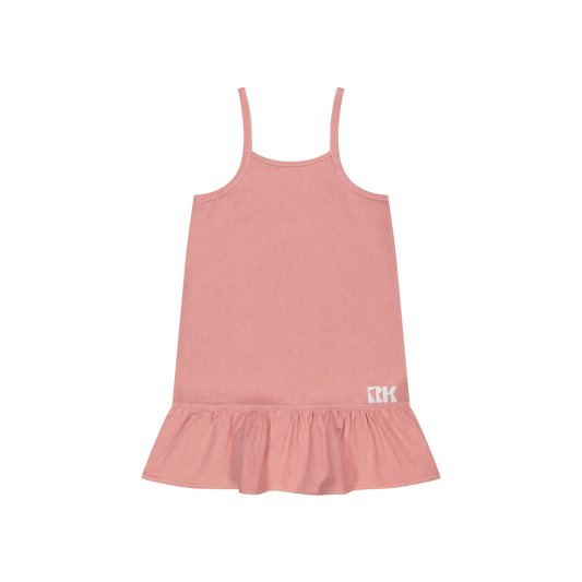 RETRO KID PINK DENIM RUFFLE TRIM DRESS