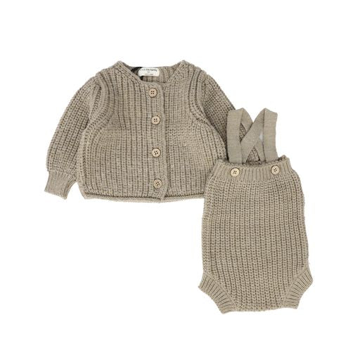 1 + IN THE FAMILY TAUPE KNIT ROMPER CARDIGAN SET