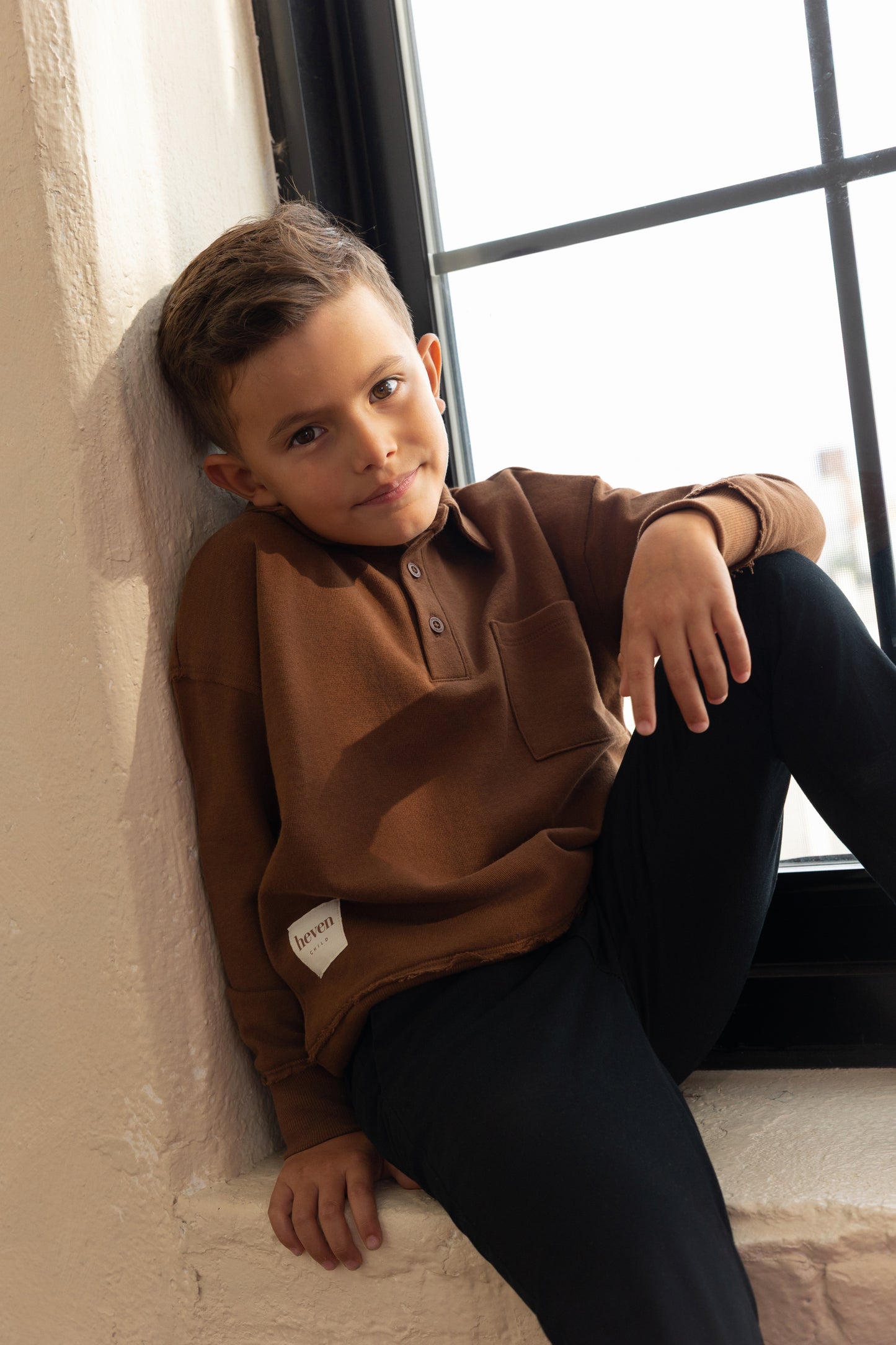 HEVEN CHILD BROWN POLO SWEATSHIRT