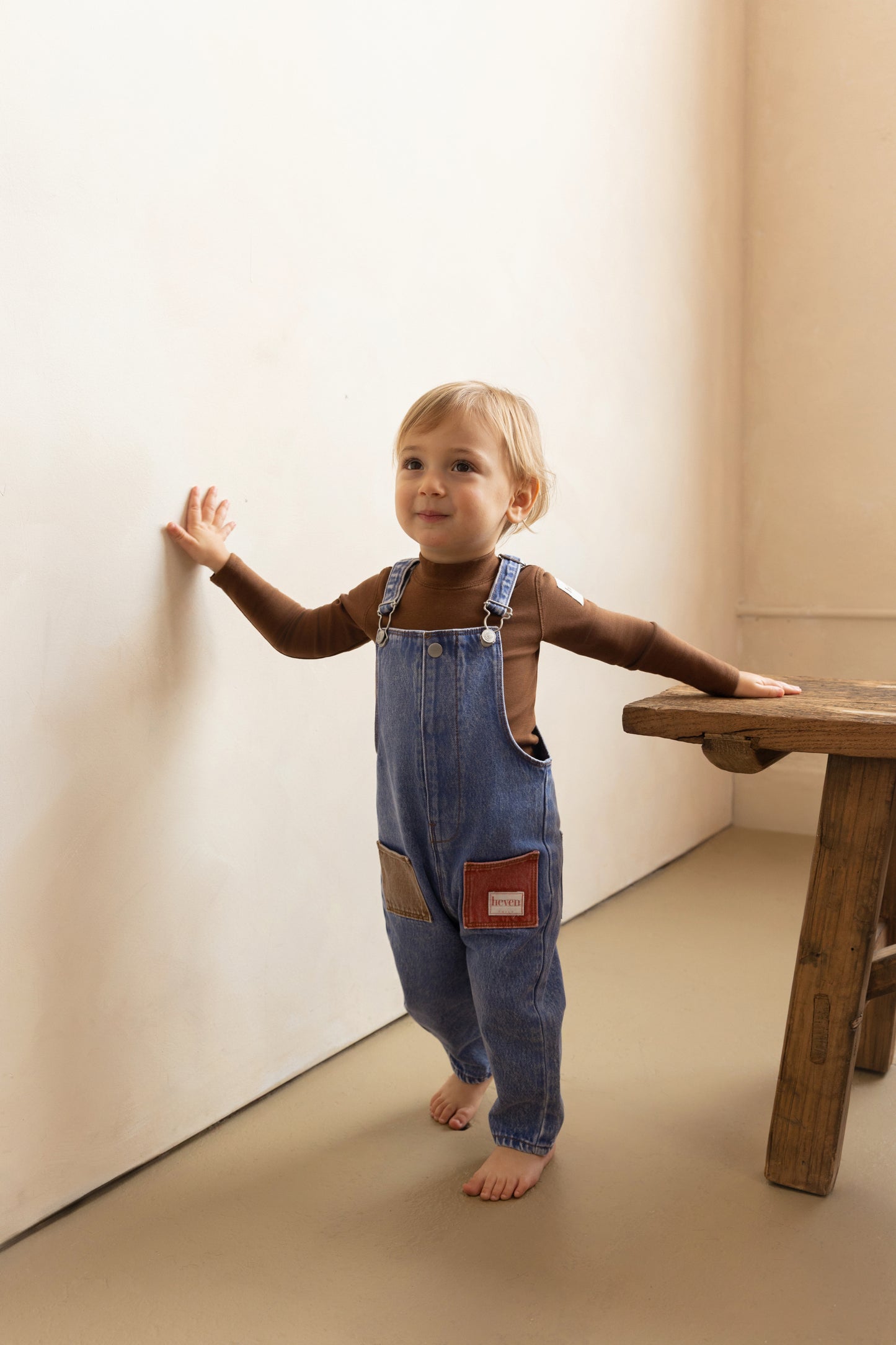 HEVEN CHILD DENIM/PINK POCKET OVERALLS