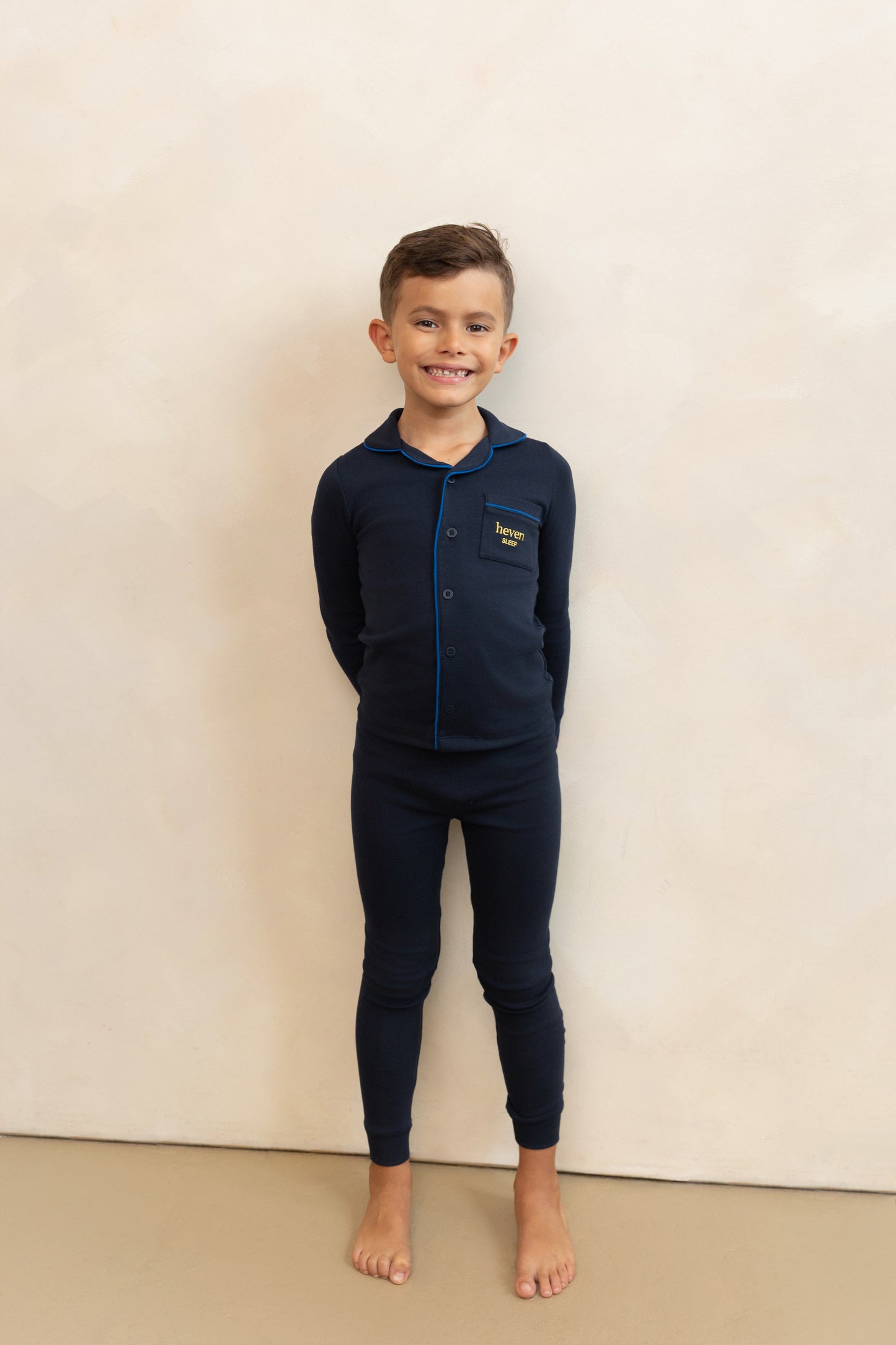 HEVEN CHILD NAVY PIPED TRIM PAJAMA SET