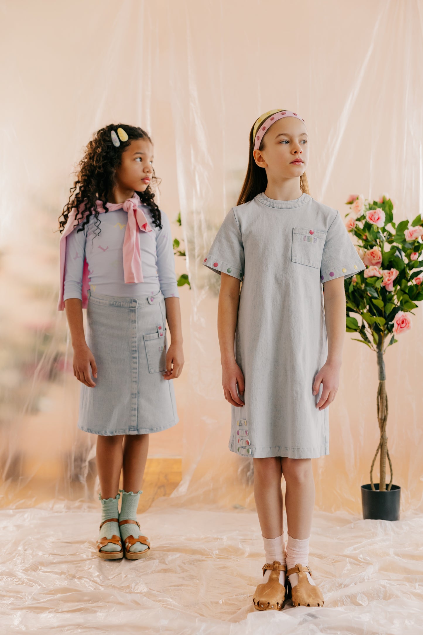 LIMITED EDITION LIGHT BLUE DENIM SNAP TRIM DRESS