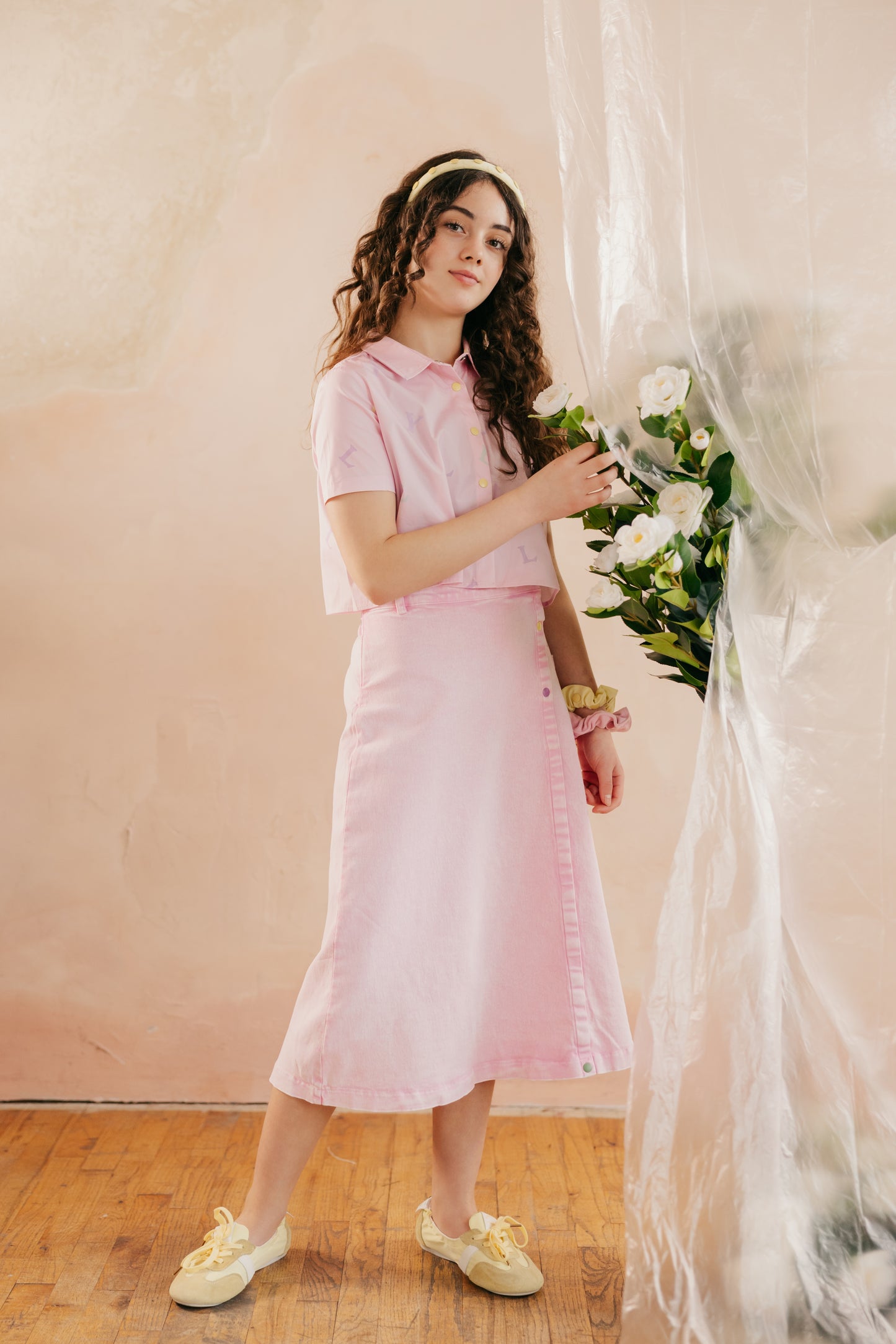 LIMITED EDITION PINK DENIM SNAP TRIM SKIRT