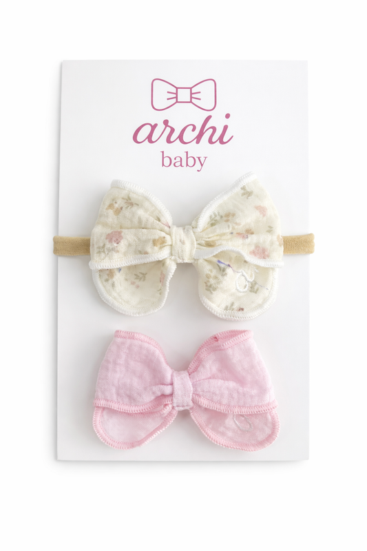 ARCHI BABY IVORY FLORAL + PINK SOFT HEADBAND [FINAL SALE]