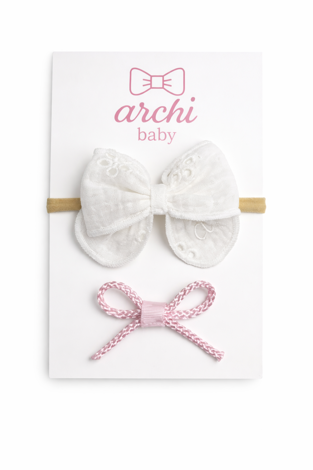 ARCHI BABY WHITE EYELET + PINK ROPE SOFT HEADBAND [FINAL SALE]