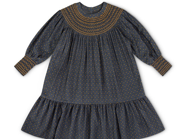 ARDE CHARCOAL FLORAL SMOCK DROP WAIST DRESS