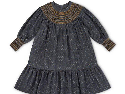 ARDE CHARCOAL FLORAL SMOCK DROP WAIST DRESS