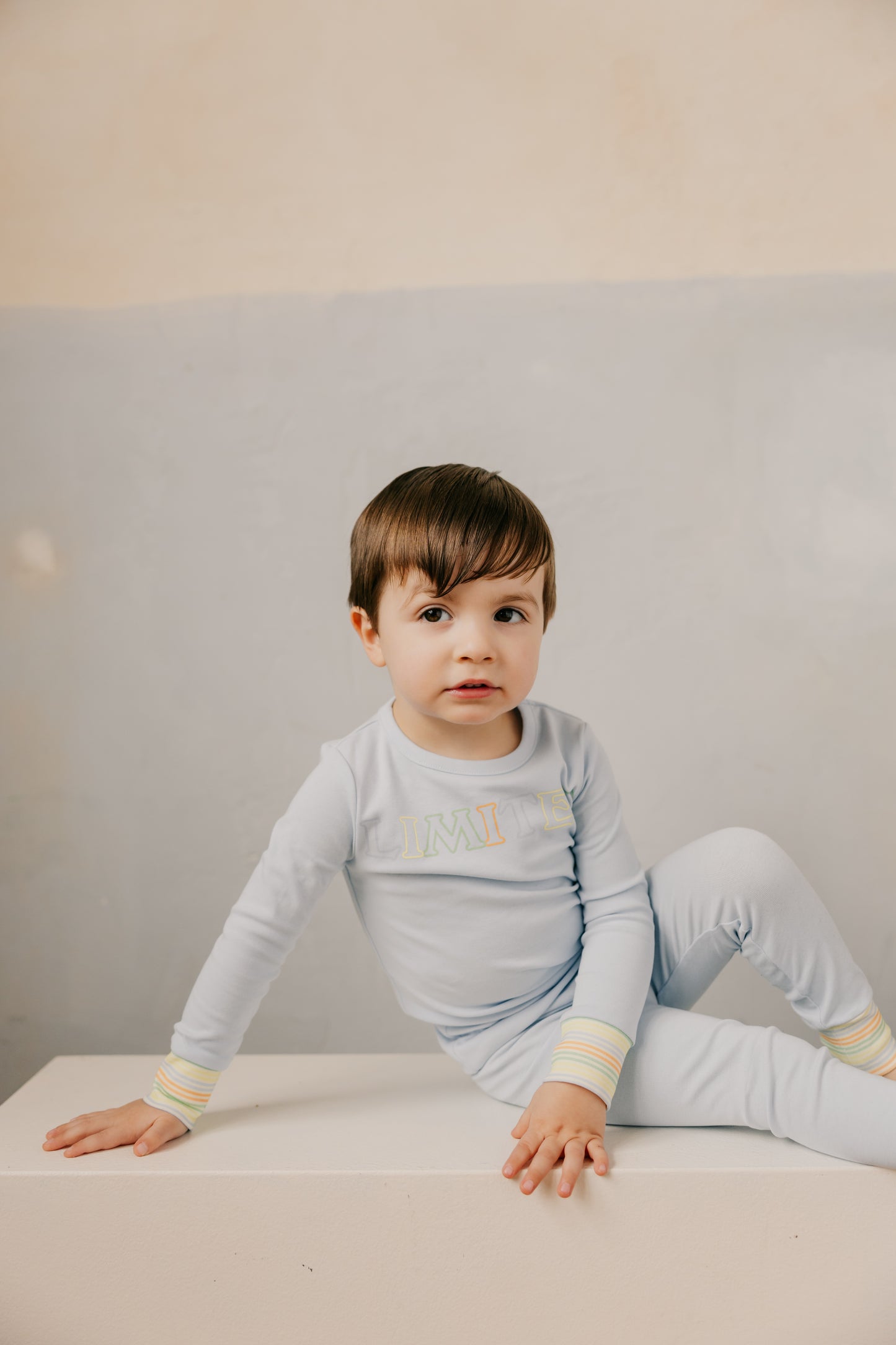 LIMITED EDITION BLUE STRIPE CUFF LOGO PAJAMA SET