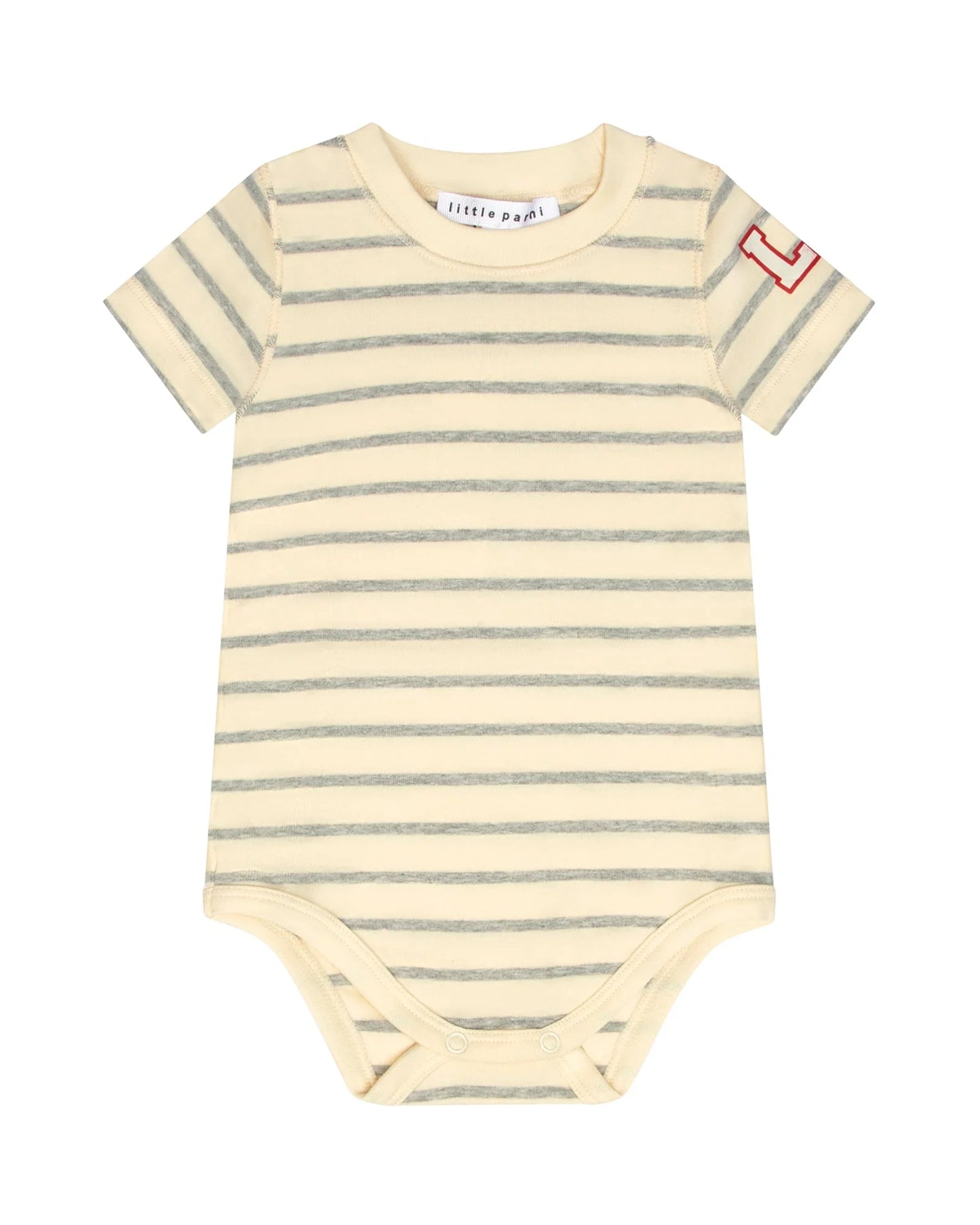 LITTLE PARNI GREY STRIPED ONESIE