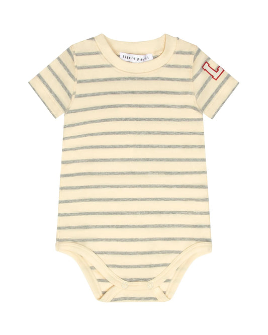 LITTLE PARNI GREY STRIPED ONESIE