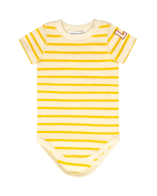 LITTLE PARNI YELLOW STRIPED ONESIE