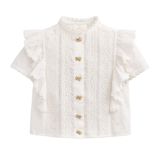 LRDM PETITS WHITE LACE LAYER BLOUSE