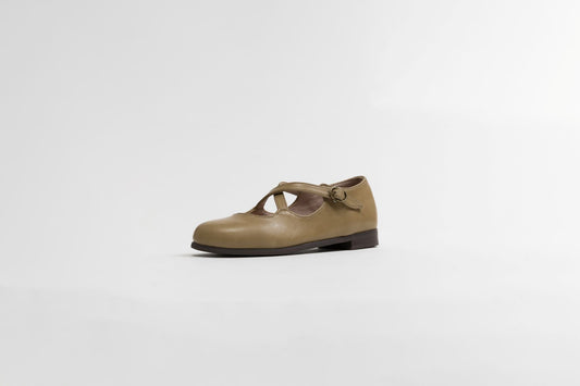 TANNERY & CO OLIVE CROSS STRAP SHOE
