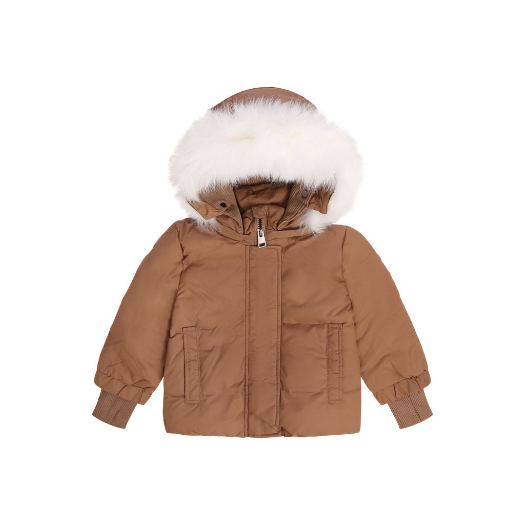 DUCC CAMEL/WHITE FUR TRIM COAT