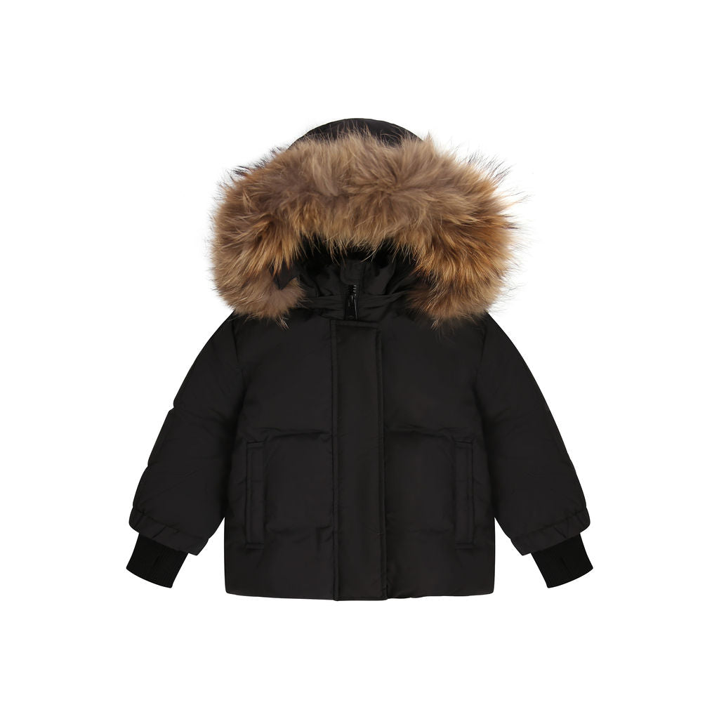 DUCC BLACK/NATURAL FUR TRIM COAT
