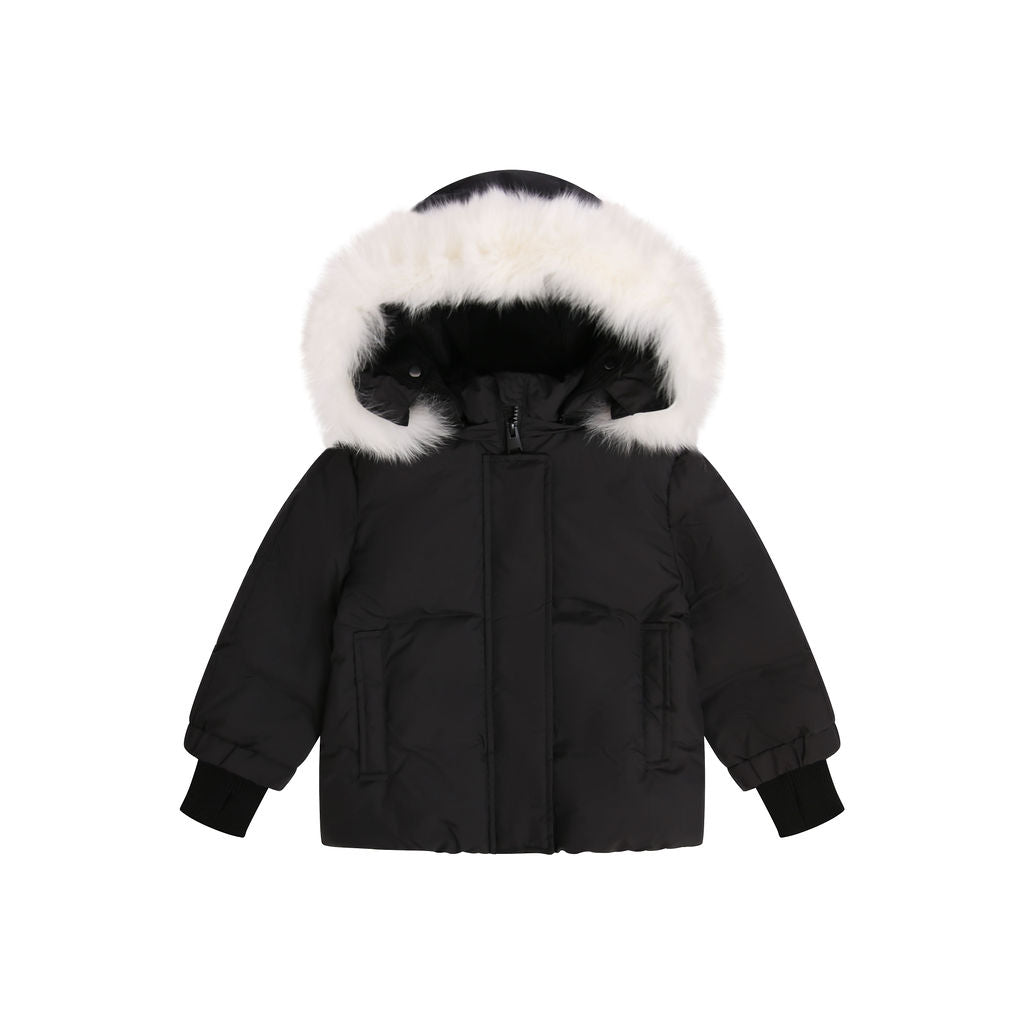DUCC BLACK/WHITE FUR TRIM COAT