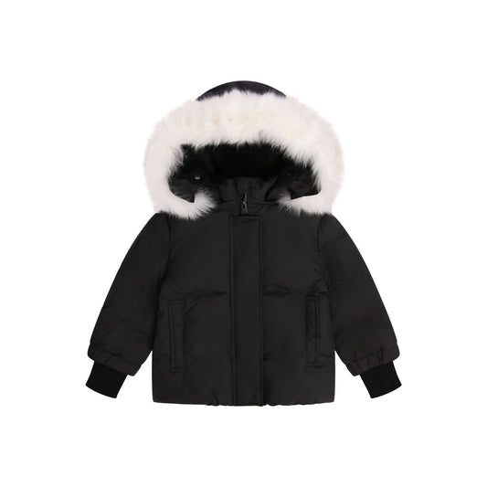 DUCC BLACK/WHITE FUR TRIM COAT