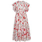 PERNILLE IVORY/RED FLORAL SMOCK FLUTTER SLEEVE DRESS