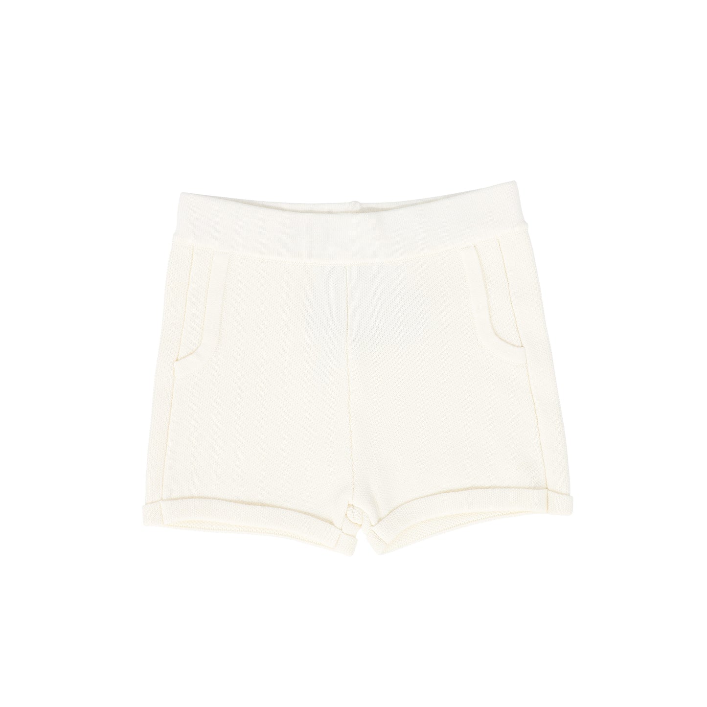 SWEET THREADS IVORY KNIT BUTTON SHORTS