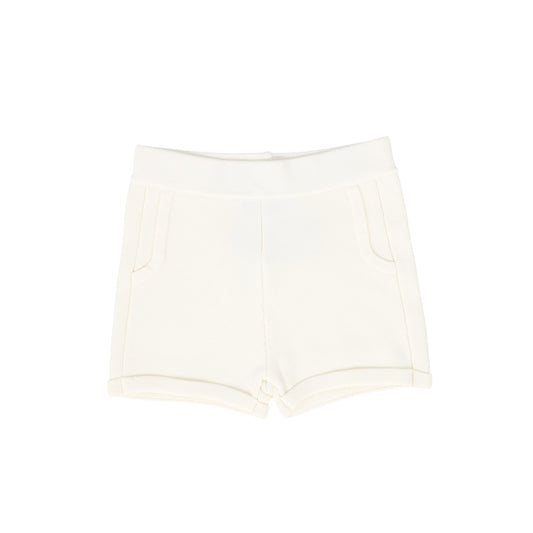 SWEET THREADS IVORY KNIT BUTTON SHORTS