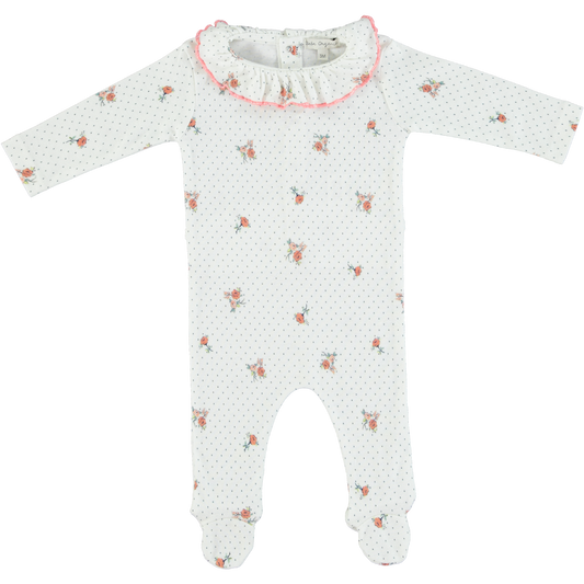 BEBE ORGANIC MISTY WHITE FLORAL DOTTED FOOTIE
