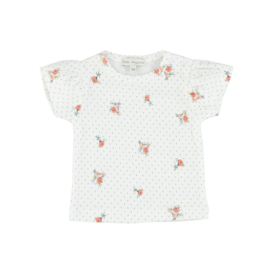 BEBE ORGANIC MISTY WHITE FLORAL DOTTED TEE