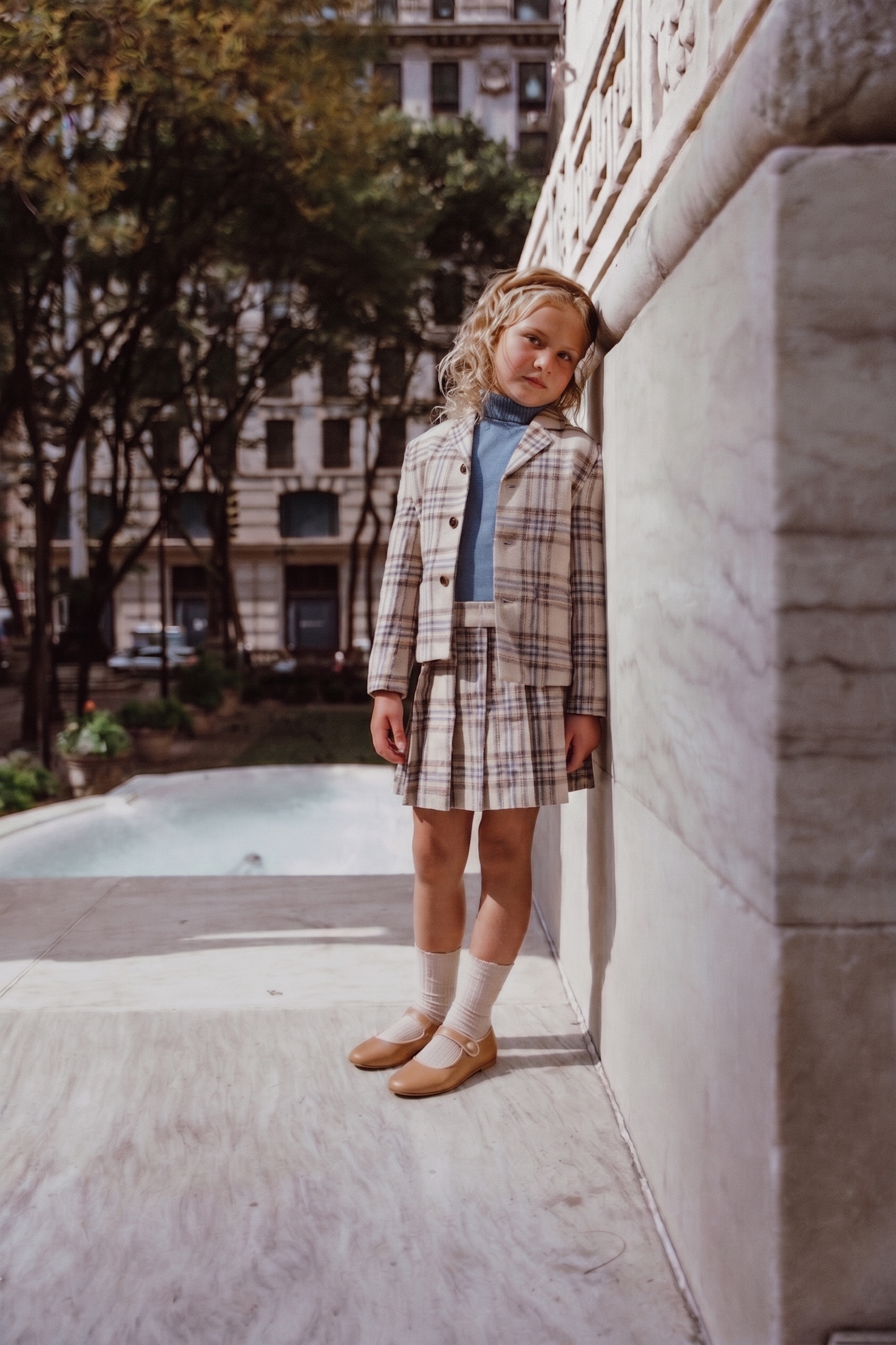 COCO BLANC CAMEL/NAVY PLAID POCKET BLAZER