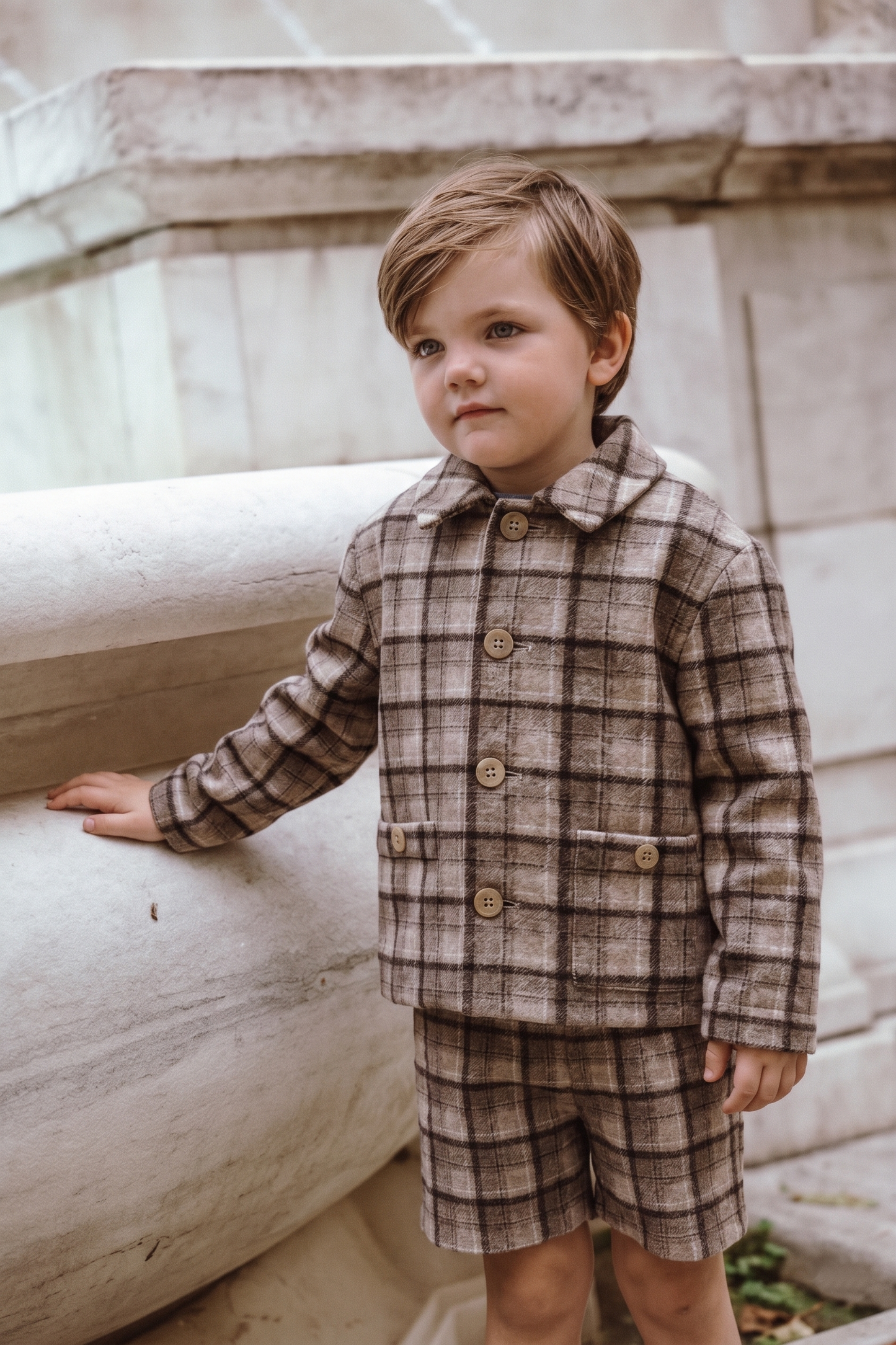 COCO BLANC SAND PLAID POCKET BLAZER SET