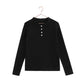 RETRO KID BLACK RHINESTONE BUTTON RUFFLE TRIM KNIT SWEATER