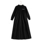RETRO KID BLACK RIBBED VELVET MAXI DRESS