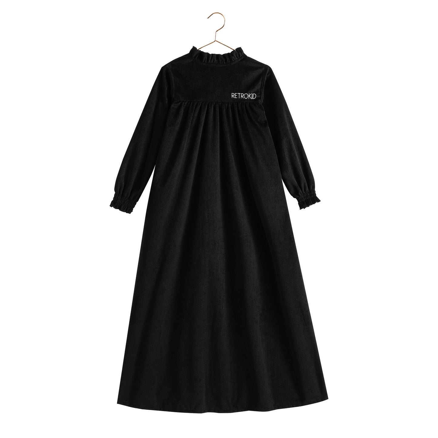 RETRO KID BLACK RIBBED VELVET MAXI DRESS