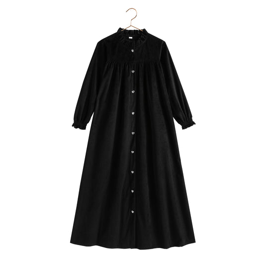 RETRO KID BLACK RIBBED VELVET MAXI DRESS