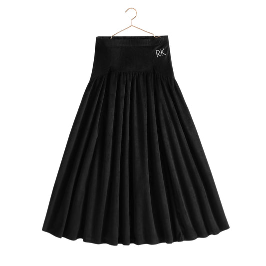RETRO KID BLACK RIBBED VELVET MAXI SKIRT
