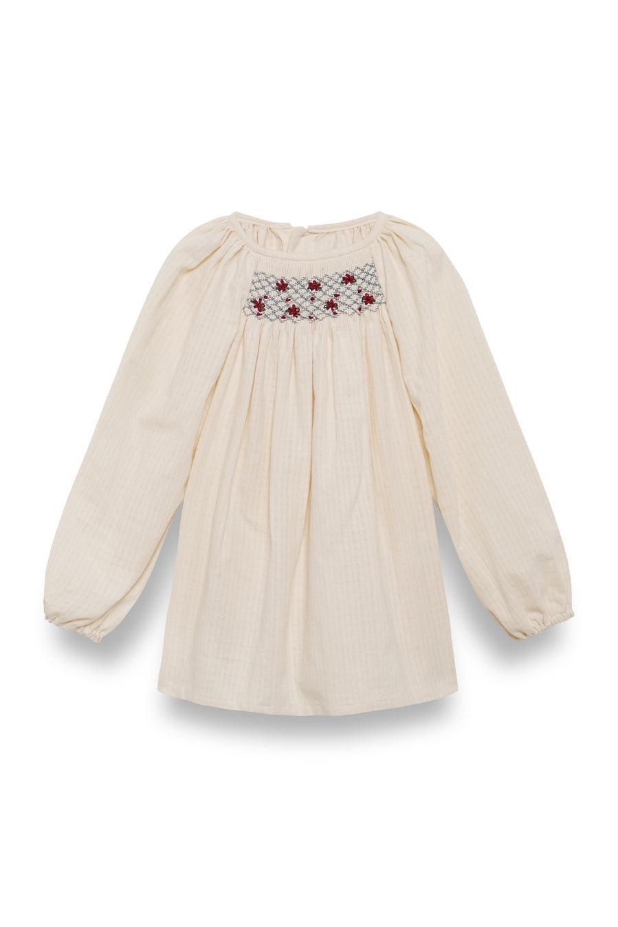 BIRINIT PETIT IVORY/BURGUNDY EMBROIDERED SMOCKED BLLOUSE