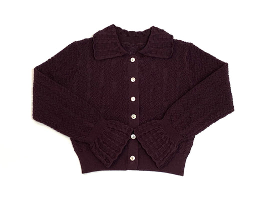 COTTIER BURGUNDY COLLAR KNIT CARDIGAN