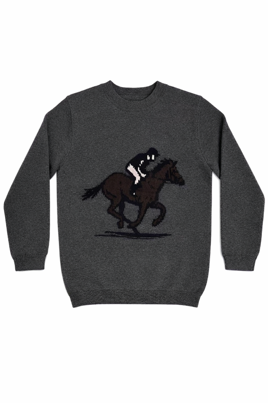 COTTIER CHARCOAL HORSE PRINT KNIT SWEATER