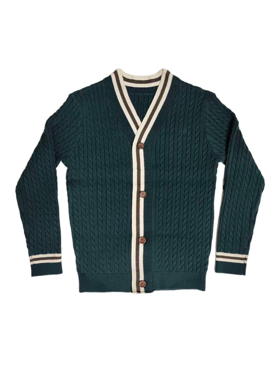 COTTIER EMERALD/WHITE TRIM KNIT CARDIGAN