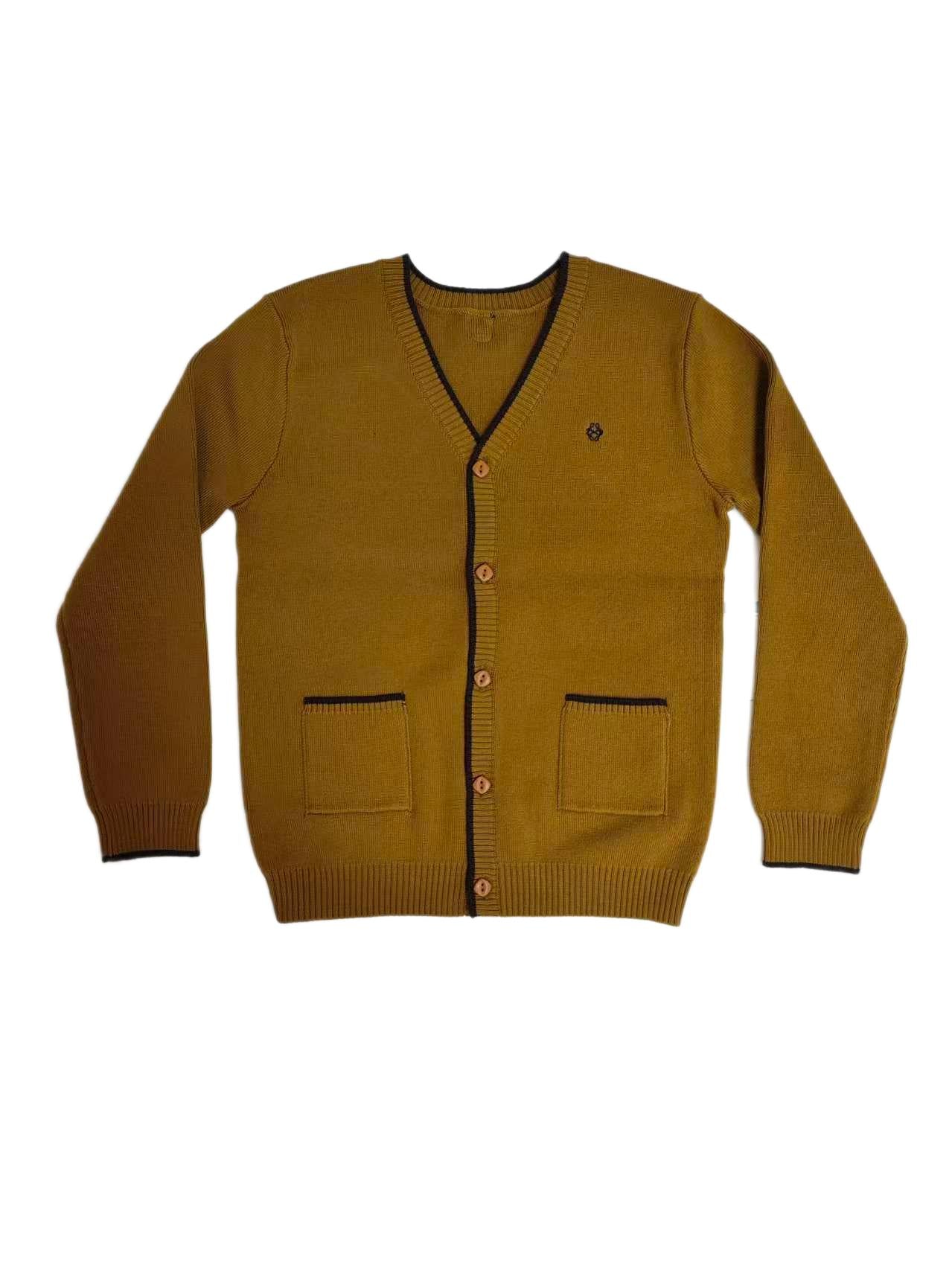COTTIER MUSTARD/BLACK TRIM POCKET KNIT CARDIGAN