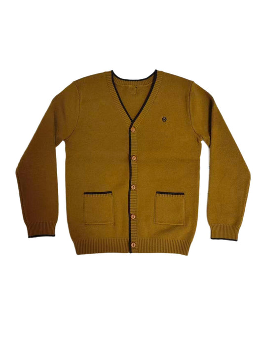 COTTIER MUSTARD/BLACK TRIM POCKET KNIT CARDIGAN