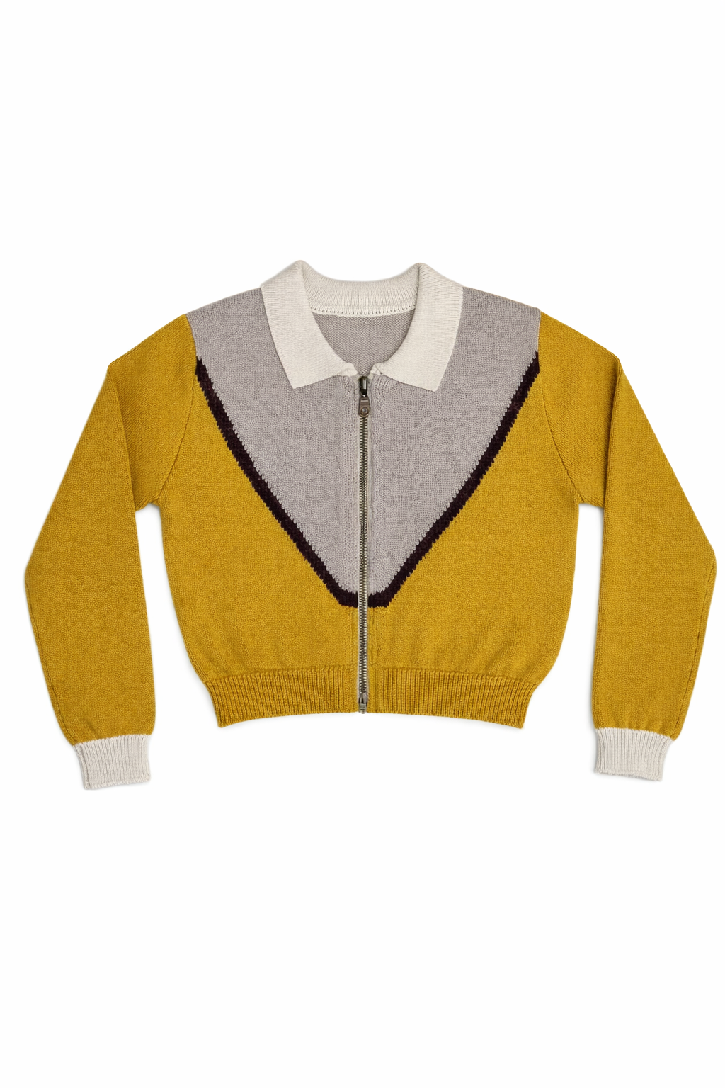 COTTIER MUSTARD COLORBLOCK KNIT COLLAR SWEATER