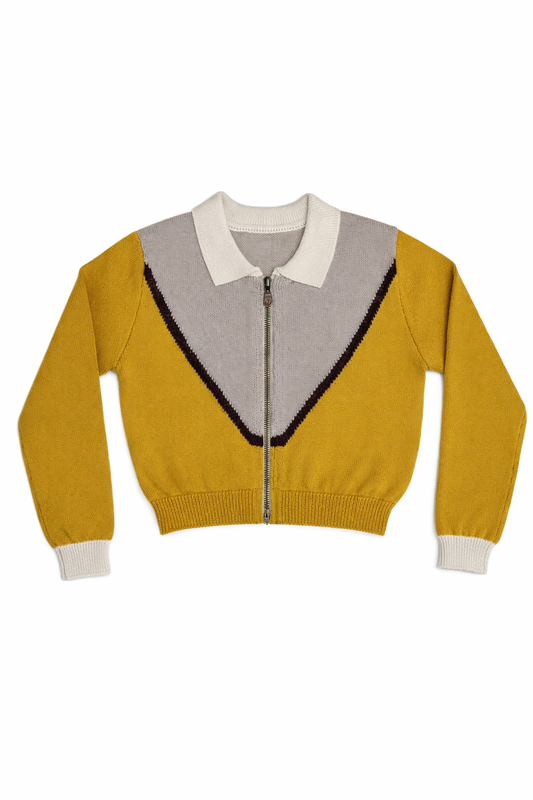 COTTIER MUSTARD COLORBLOCK KNIT COLLAR SWEATER